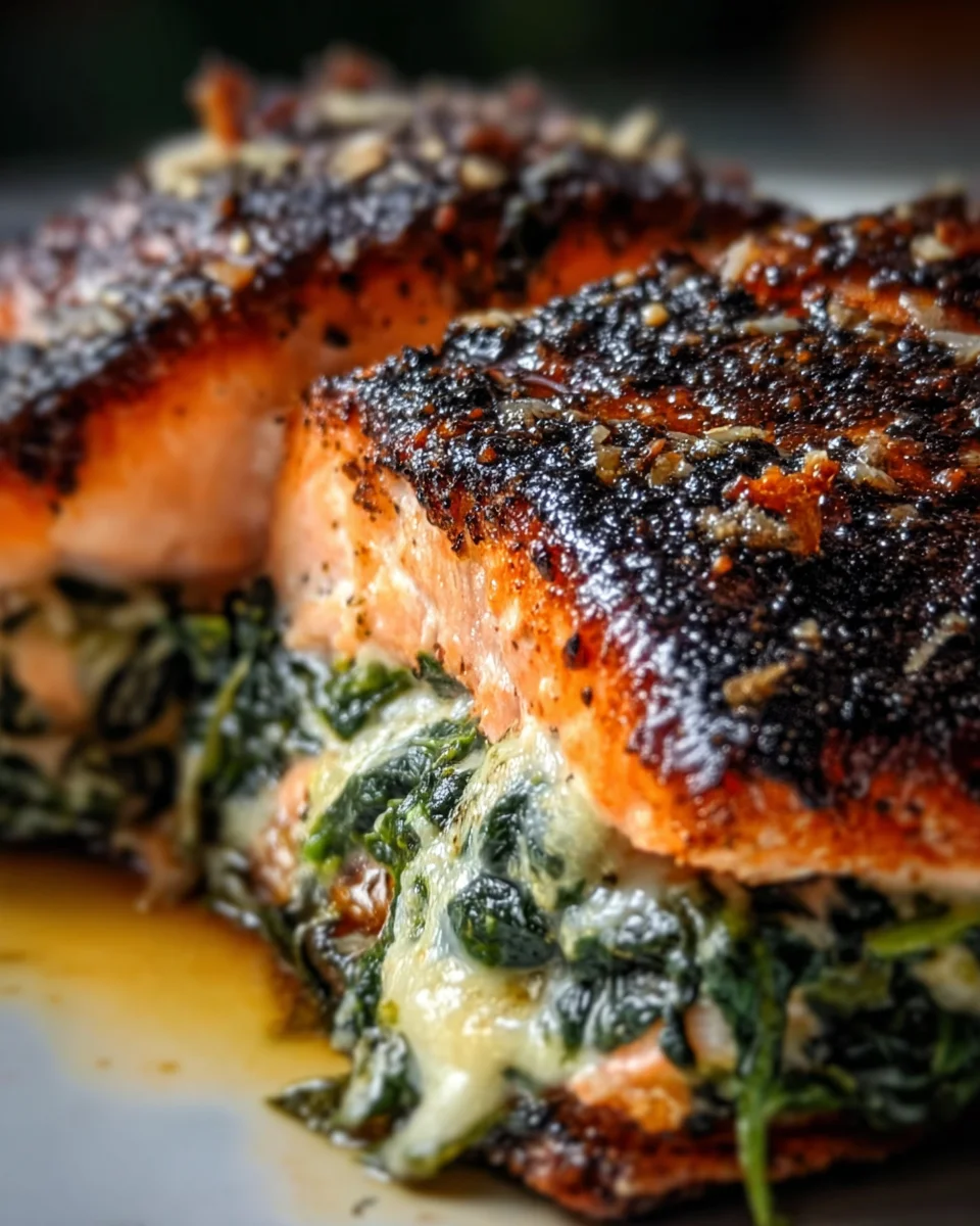Blackened Salmon Stuffed with Spinach & Parmesan