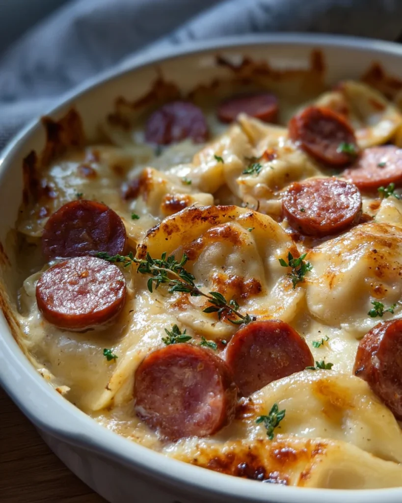 Crockpot Pierogi Casserole with Kielbasa