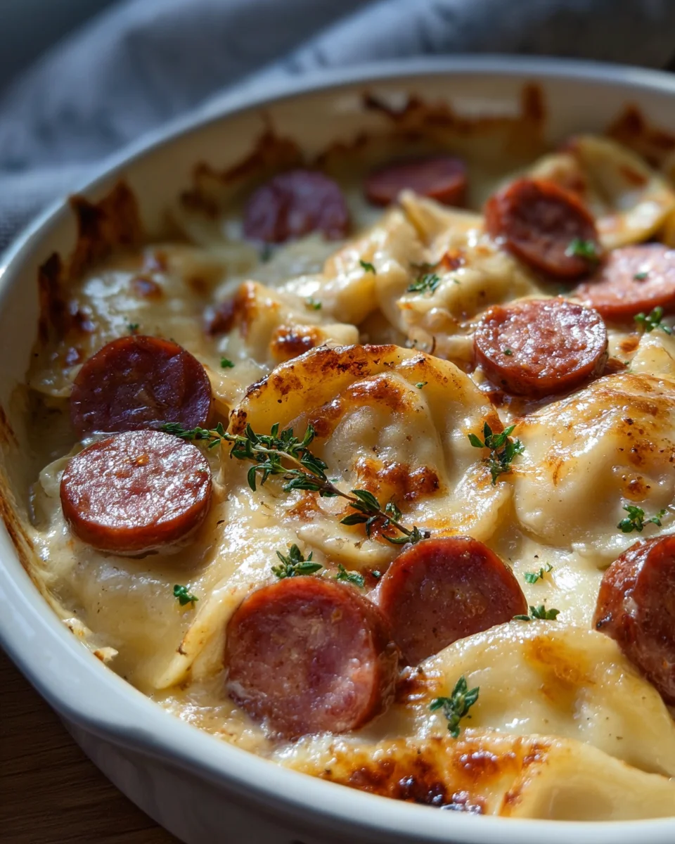 Crockpot Pierogi Casserole with Kielbasa