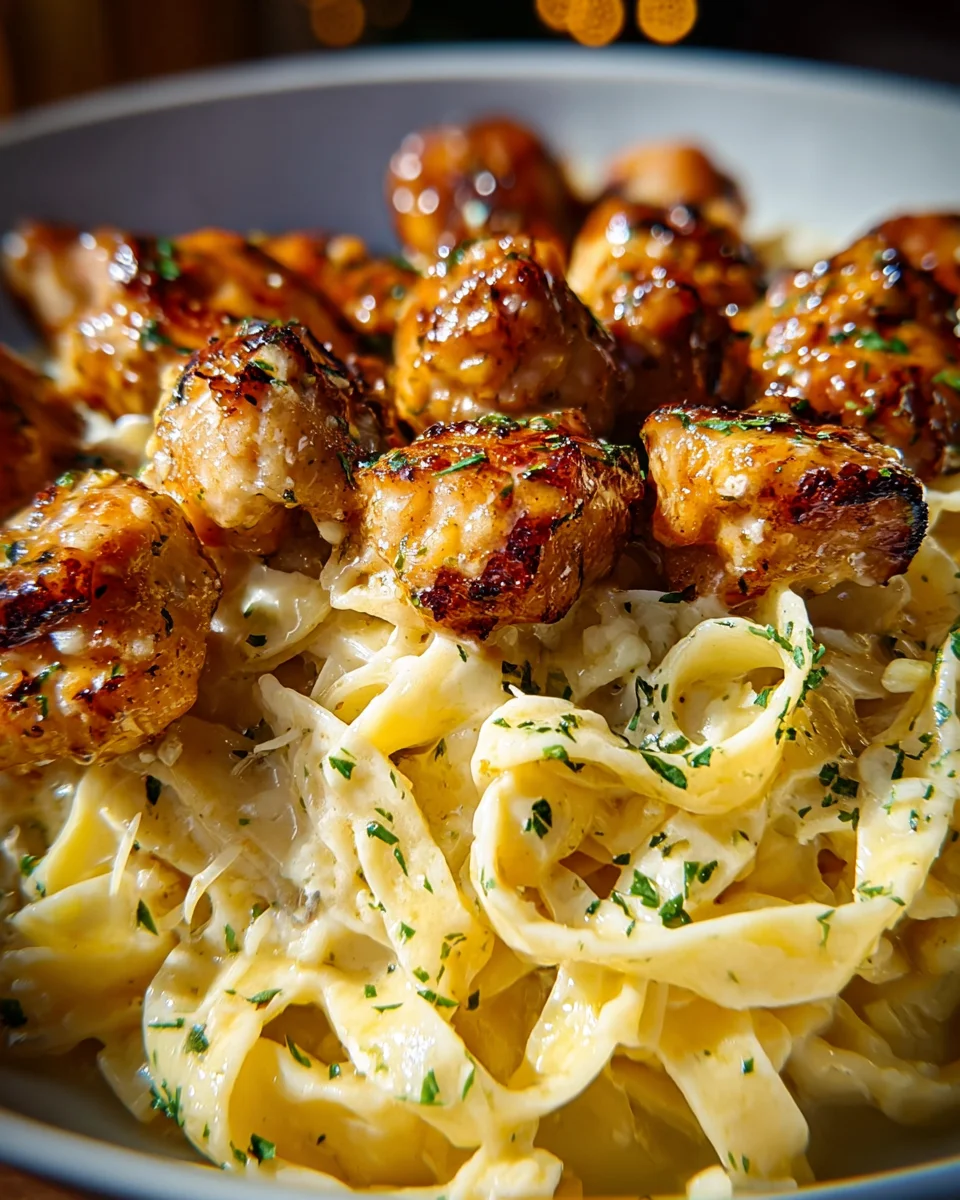 Garlic Butter Chicken Bites with Creamy Parmesan Pasta