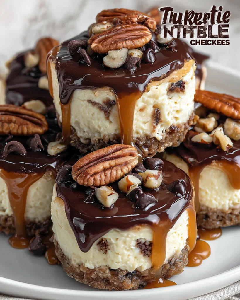 No Bake Turtle Mini Cheesecakes