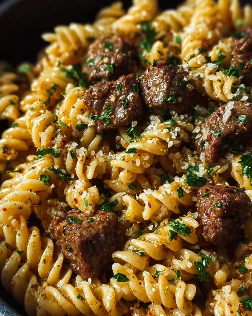One-Pot Creamy Spicy Garlic Butter Steak & Pasta