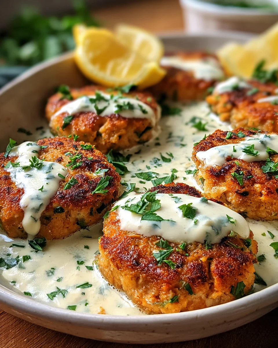 Salmon Patties with Creamy Lemon-Garlic Sauce