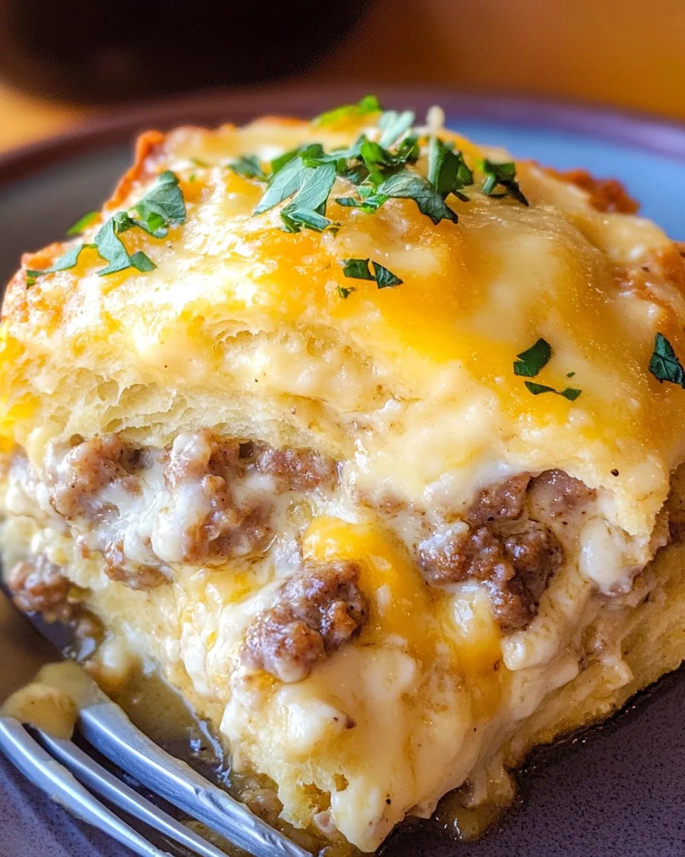 Biscuits and Gravy Casserole with Sausage and Eggs