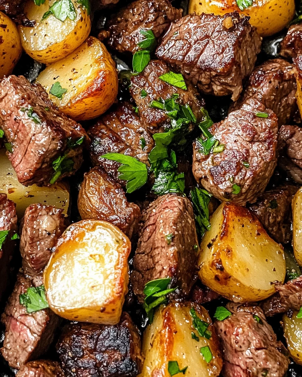 Garlic Butter Steak Bites and Potatoes