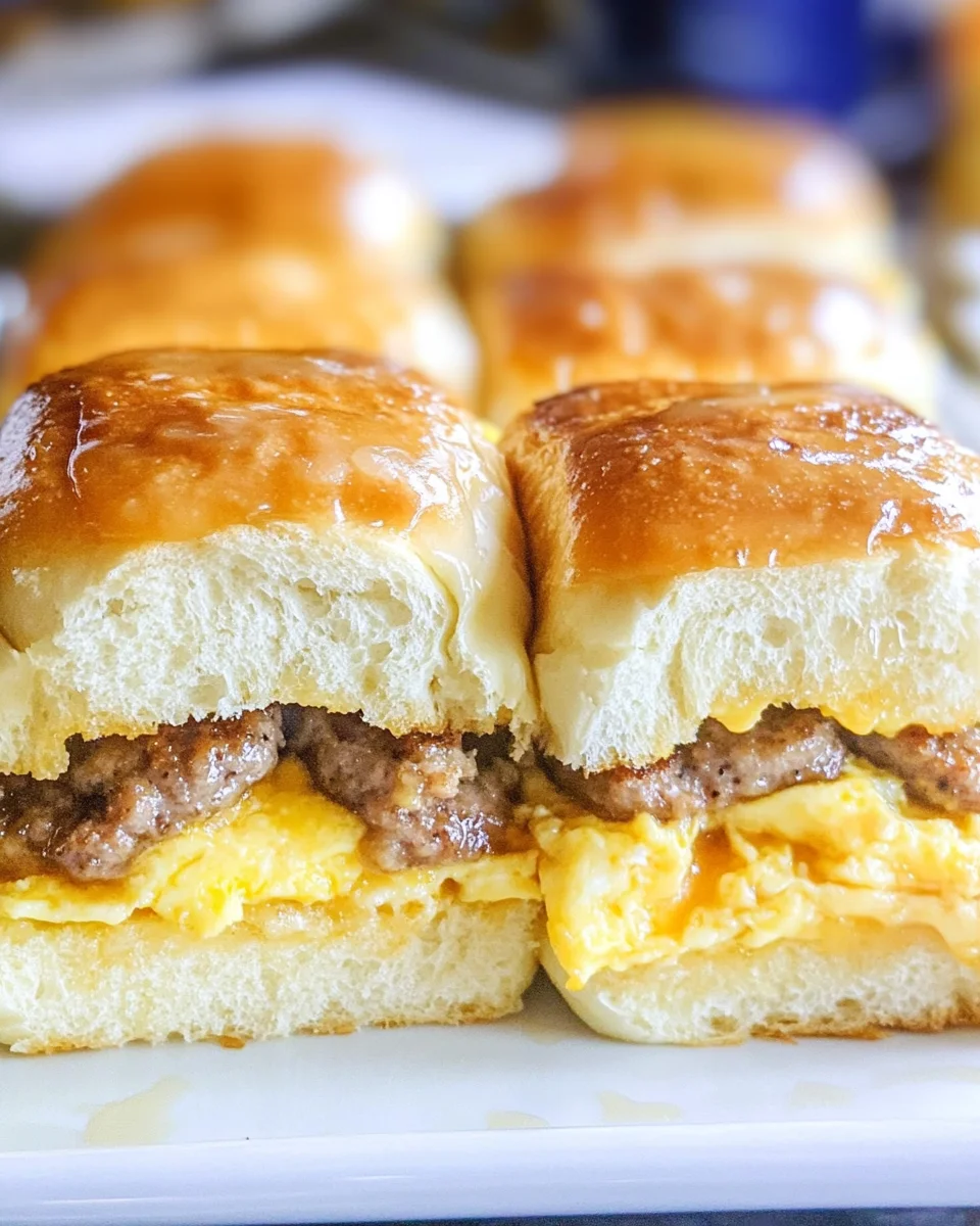 Sausage Egg and Cheese Breakfast Sliders with Syrup Glaze