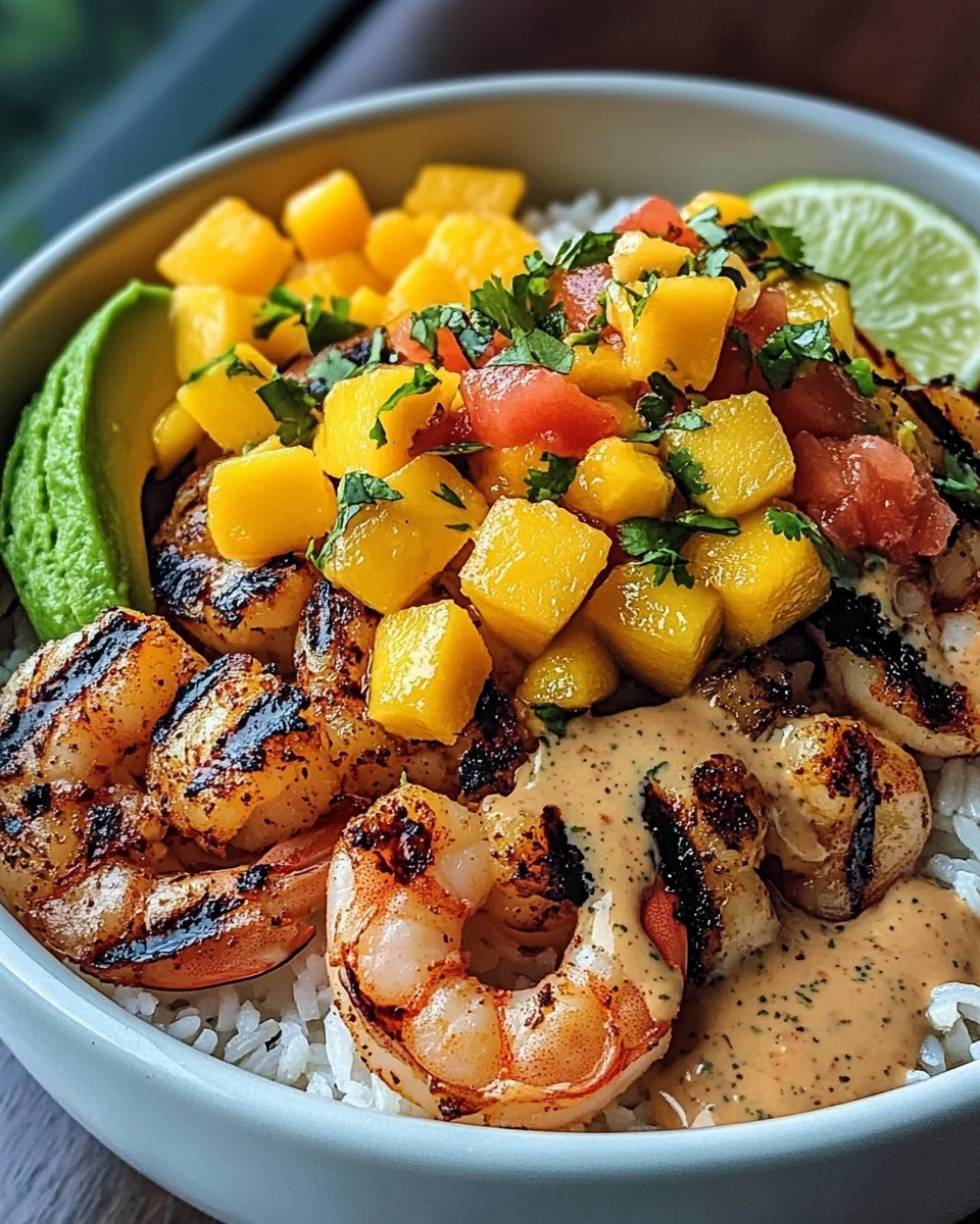 Shrimp and Avocado Bowls with Mango Salsa & Lime-Chili Sauce