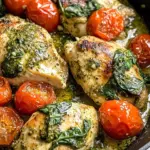 Creamy Pesto Chicken with Roasted Tomatoes & Spinach