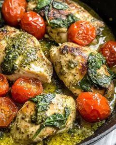 Creamy Pesto Chicken with Roasted Tomatoes & Spinach
